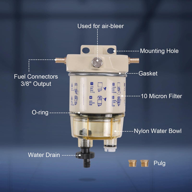 CARMOCAR Marine Fuel Water Separator/Diesel Fuel Filter/Water Separator for R12T MARINE SPIN-ON HOUSING 120AT NPT ZG1/4-19 Includes 2 fittings 2 plugs - Image 3